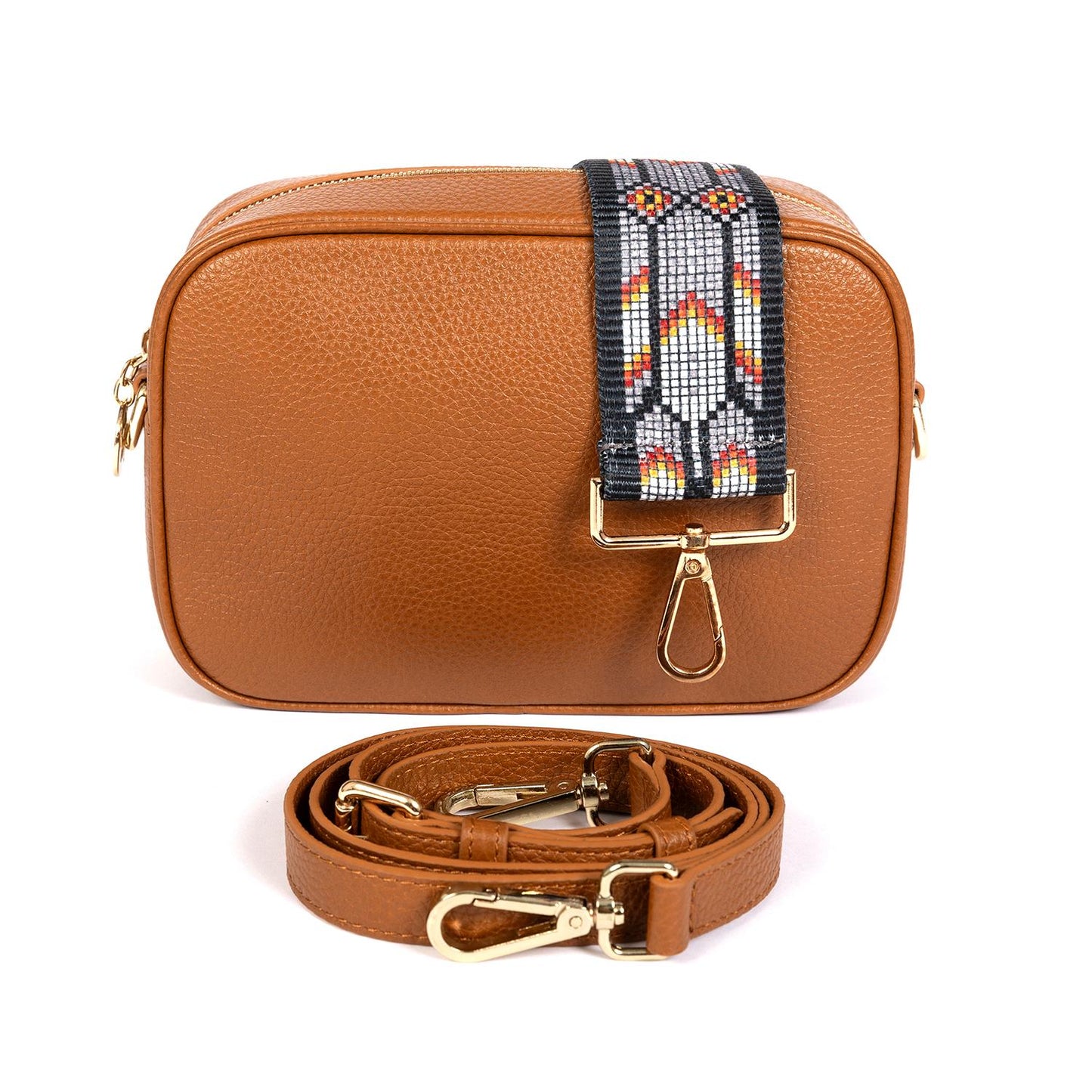 Little Venice Leather Bag with two interchangeable straps - Cognac