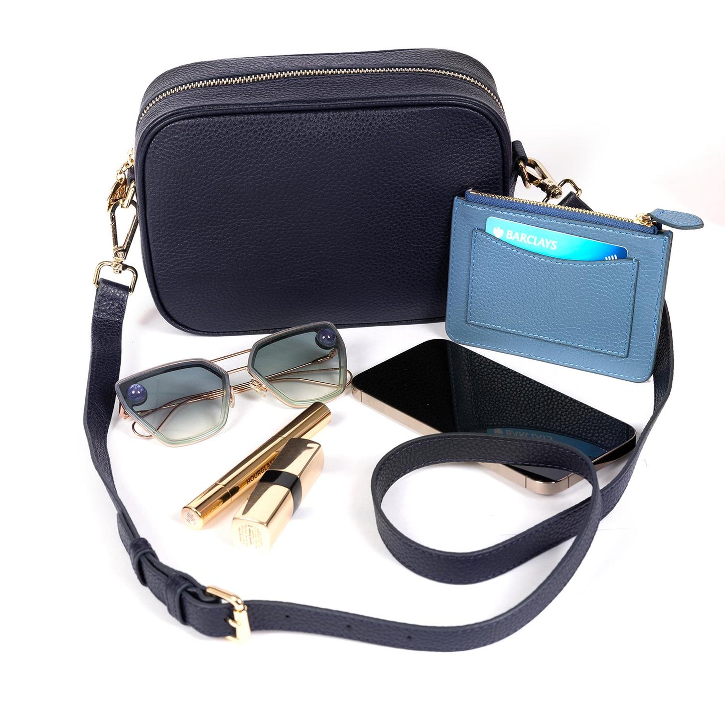 Little Venice Leather Bag with two interchangeable straps - Navy