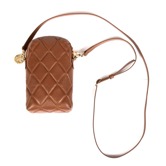 Orée Quilted Leather Small Crossbody Bag in Cognac