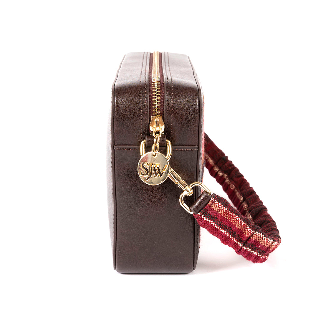 Perazzi Gujarati Woven Textile and Leather Cross Body Bag-Maroon