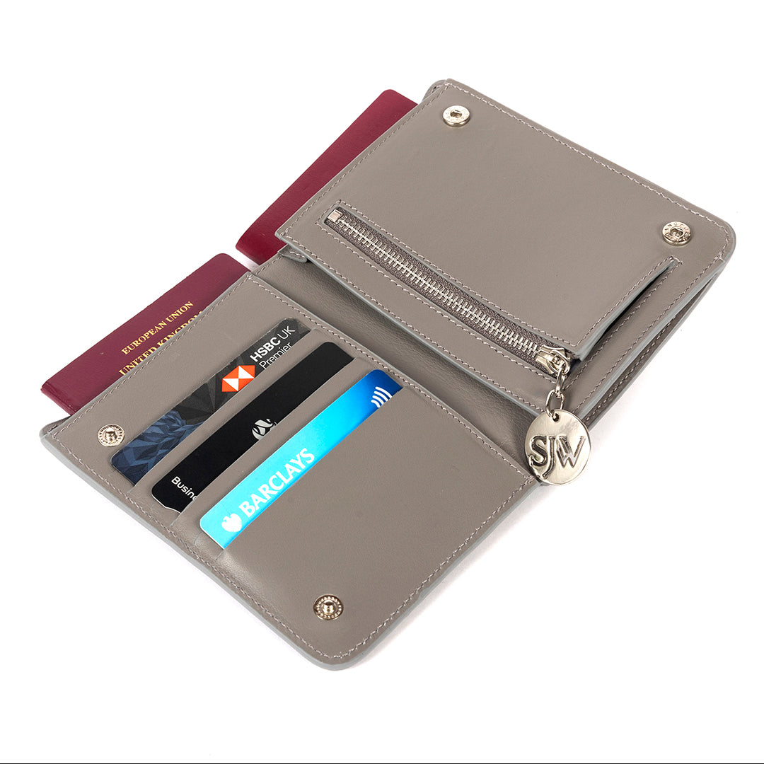 Alma Leather Travel Wallet-Grey