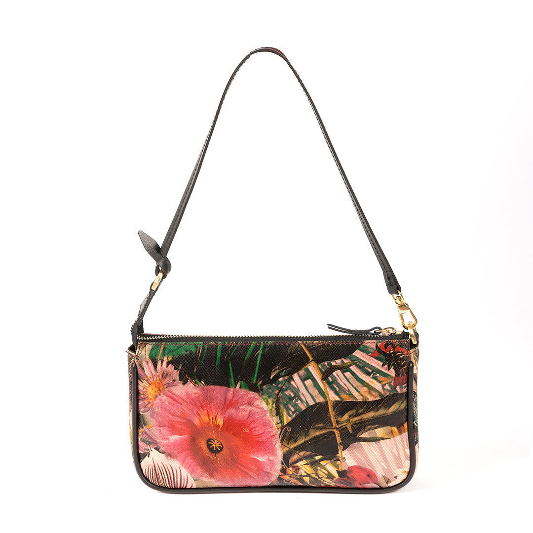 Kenwood Leather Floral Print Mini Versatile Shoulder Bag - Black