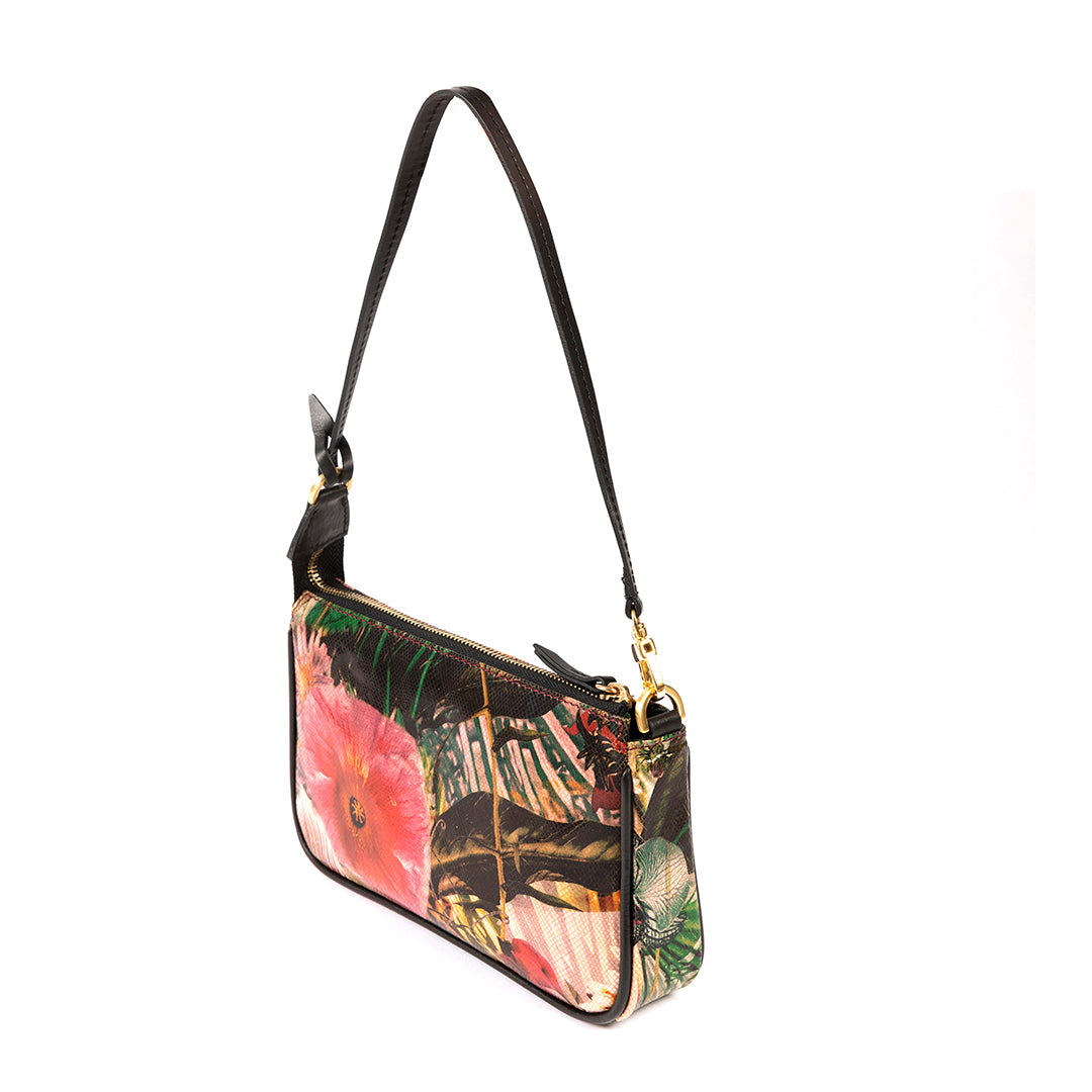 Kenwood Leather Floral Print Mini Versatile Shoulder Bag - Black