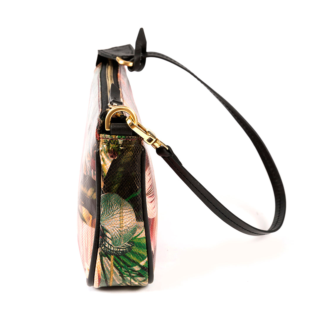 Kenwood Leather Floral Print Mini Versatile Shoulder Bag - Black