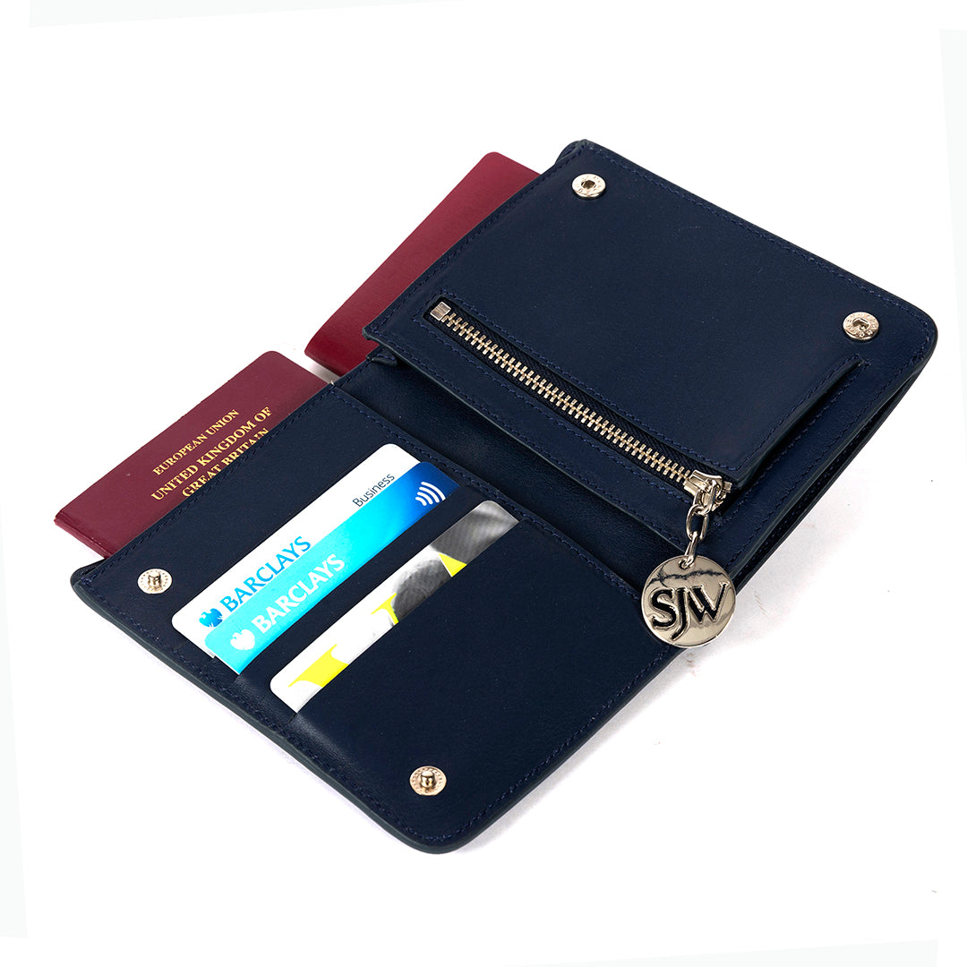 Alma Leather Travel Wallet-Navy