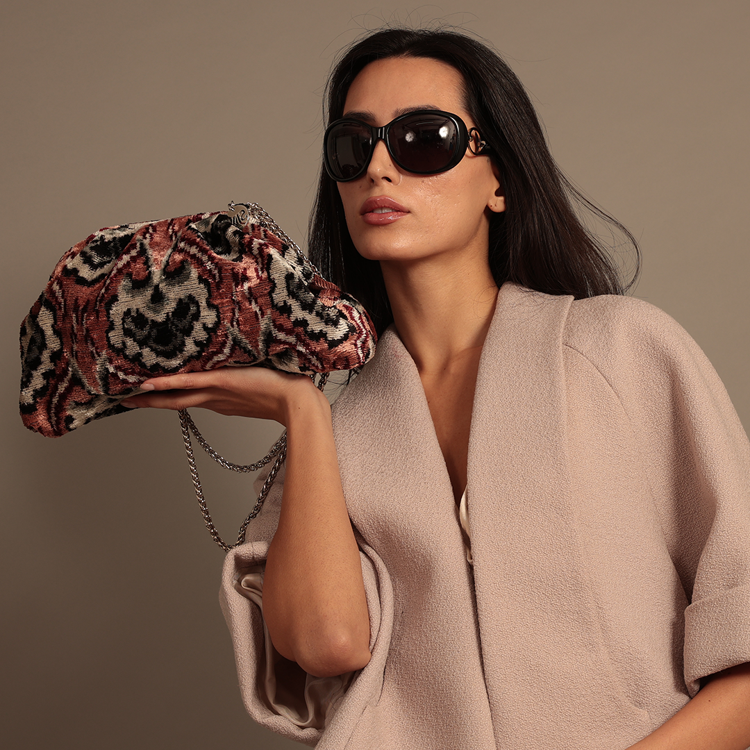 Victoria Ikat Multicolour Bag - Blush Pink/ Black/ Grey/ Ecru/ Vintage Red