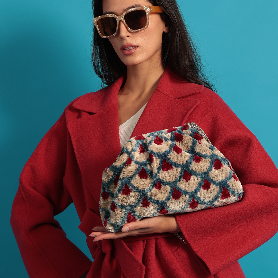 Victoria Ikat Multicolour Bag - Storm Blue/ Cream/ Vintage Red