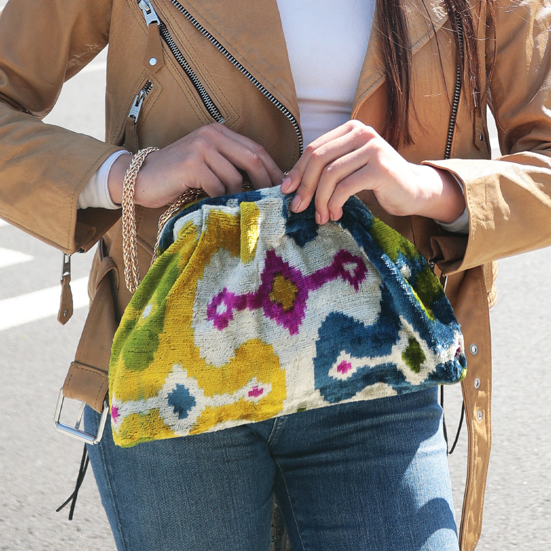 Victoria Ikat Multicolour Bag - Royal Blue, Yellow, Beige, Green, Pink