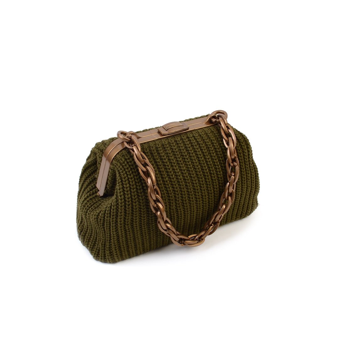 Balmoral Knitted Purse Clutch - Army Green - SJW BAGS LONDON