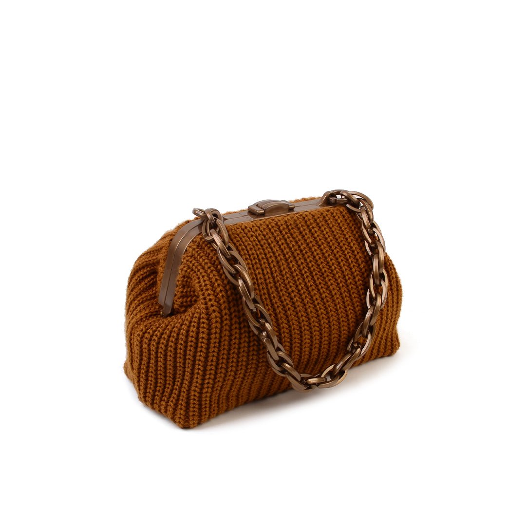 Balmoral Knitted Purse Clutch - Ochre - SJW BAGS LONDON
