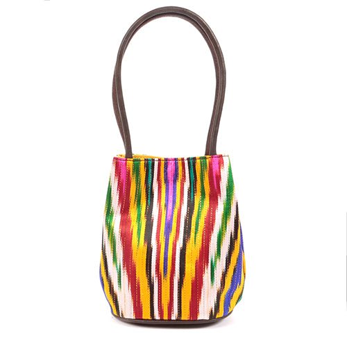 Bonbon Mini Bucket Bag Handcrafted with Leather and Sustainable Ikat - SJW BAGS LONDON