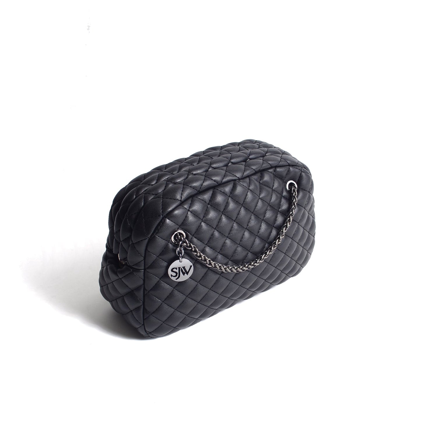 Carlton Vegan Leather Quilted Handbag - Black - SJW BAGS LONDON