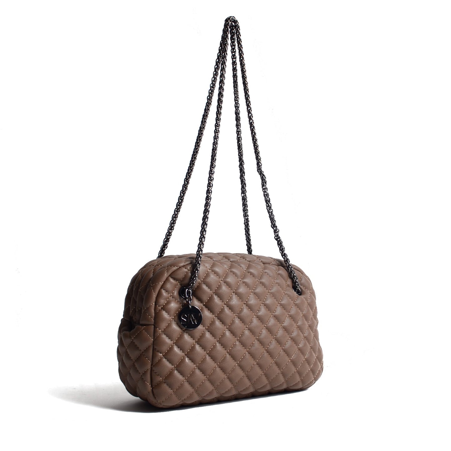 Carlton Vegan Leather Quilted Handbag - Brown - SJW BAGS LONDON
