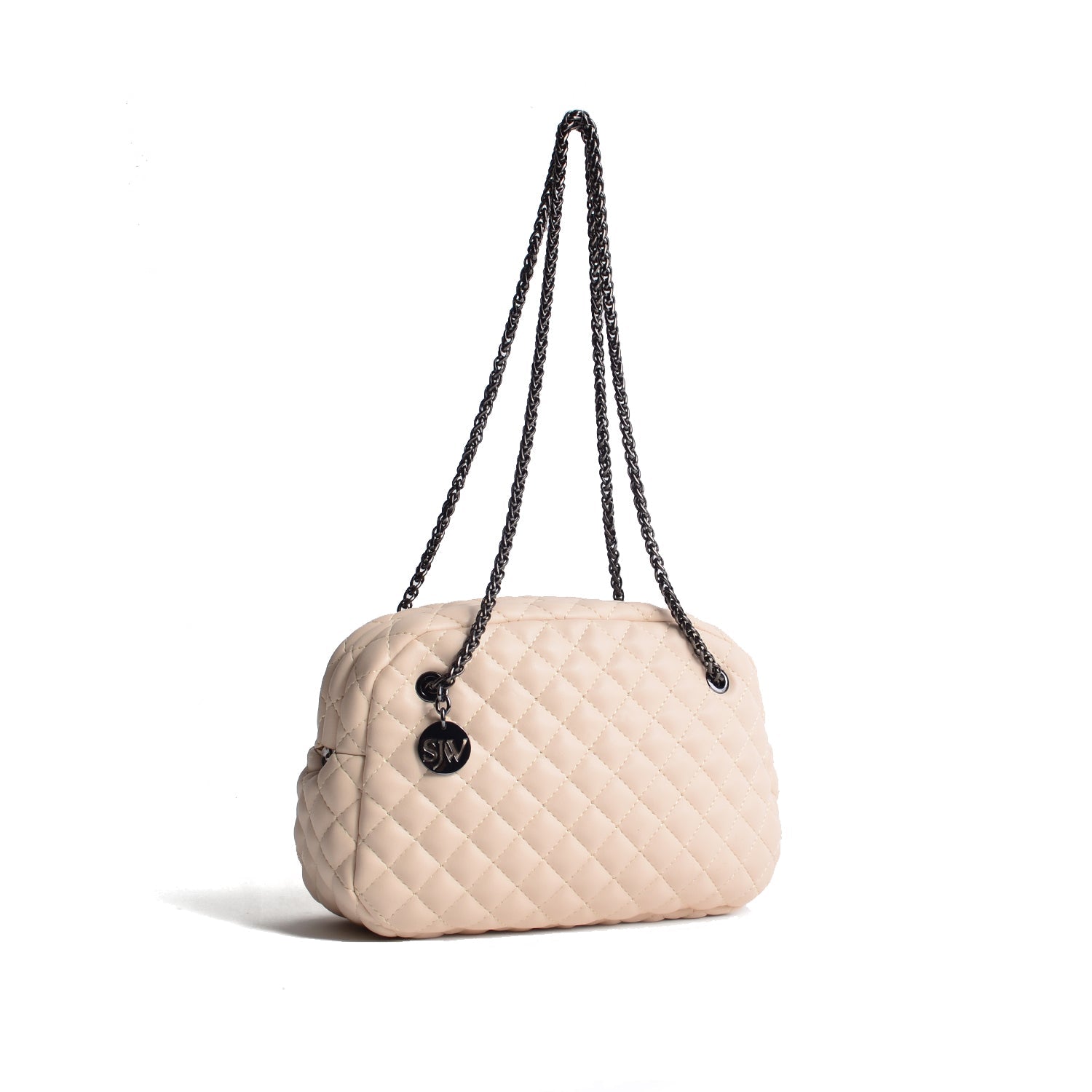 Carlton Vegan Leather Quilted Handbag - Cream - SJW BAGS LONDON