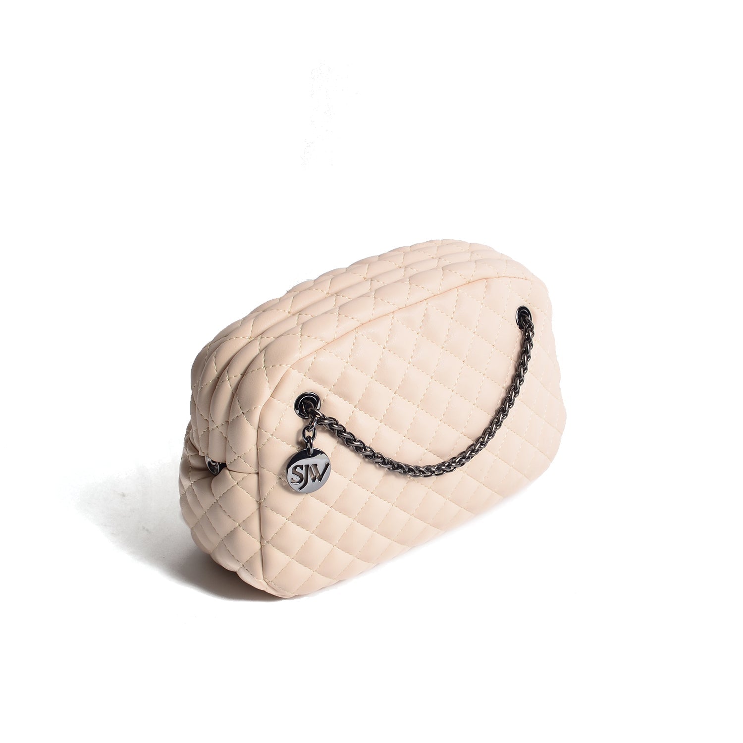 Carlton Vegan Leather Quilted Handbag - Cream - SJW BAGS LONDON