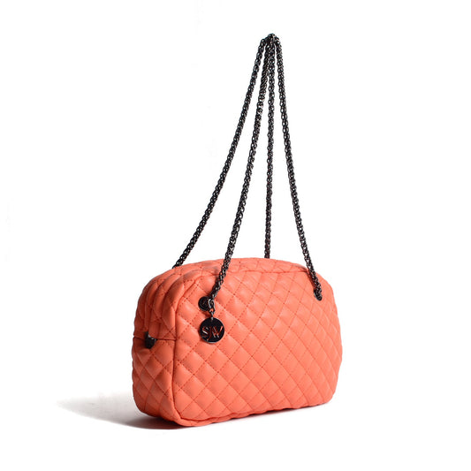 Carlton Vegan Leather Quilted Handbag - Orange - SJW BAGS LONDON