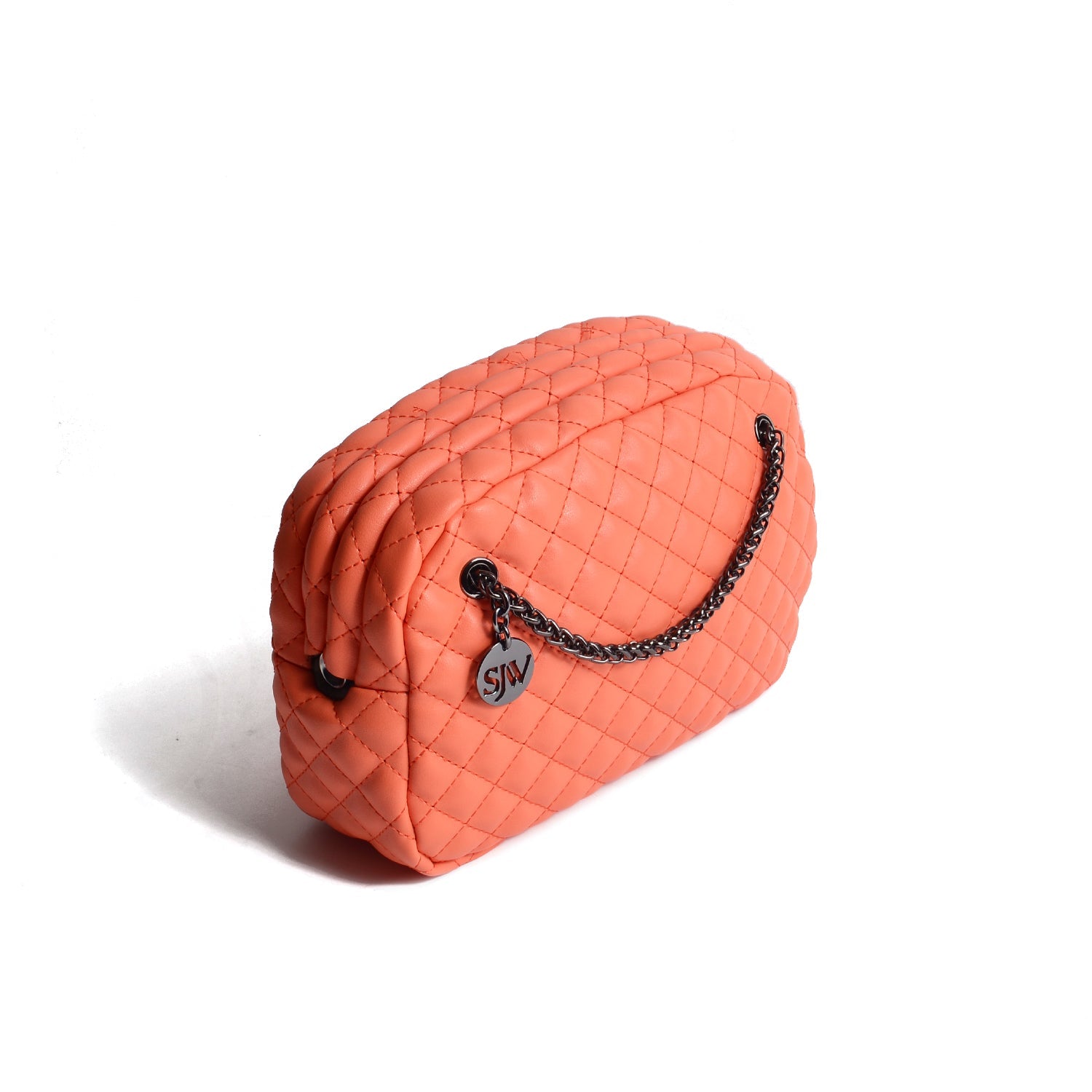 Carlton Vegan Leather Quilted Handbag - Orange - SJW BAGS LONDON