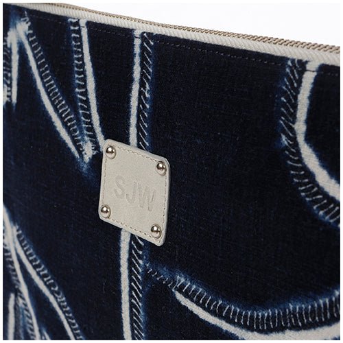 Danubius Clutch Bag with Repurposed Vintage Batik Fabric - Navy - SJW BAGS LONDON