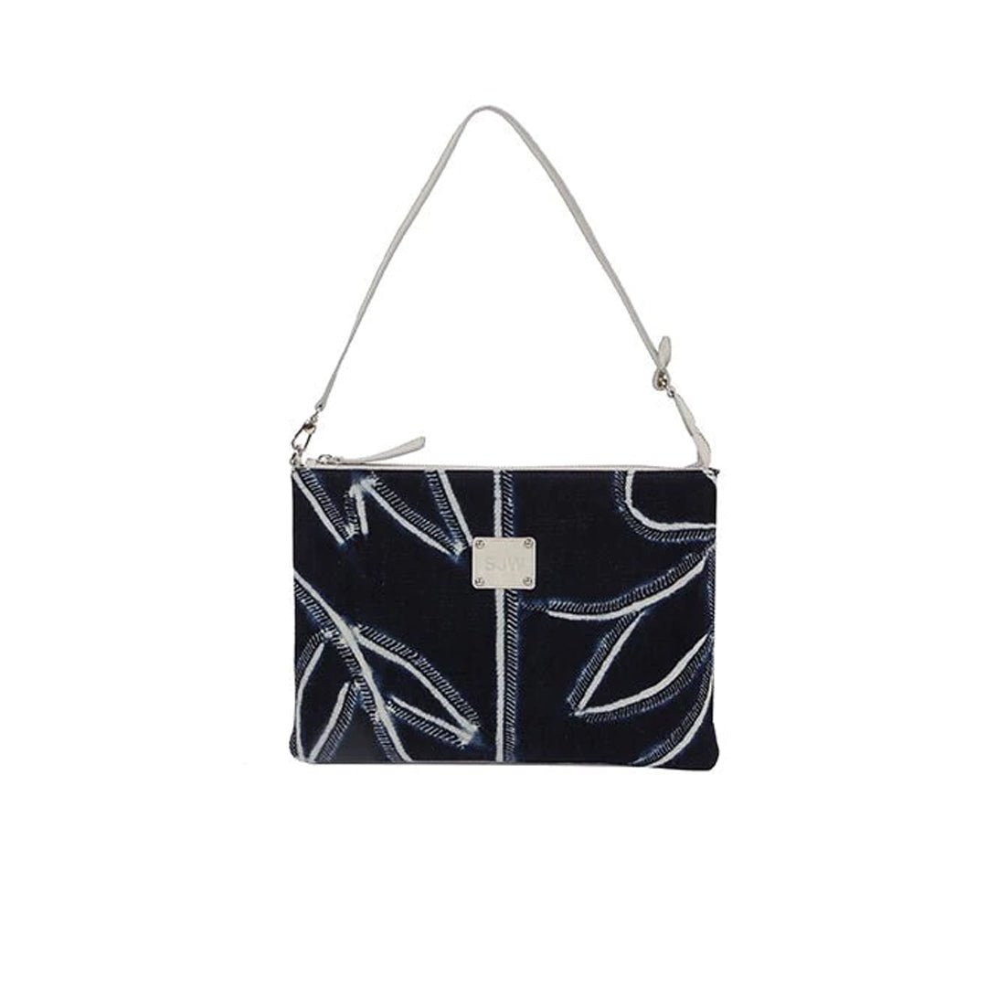 Danubius Clutch Bag with Repurposed Vintage Batik Fabric - Navy - SJW BAGS LONDON