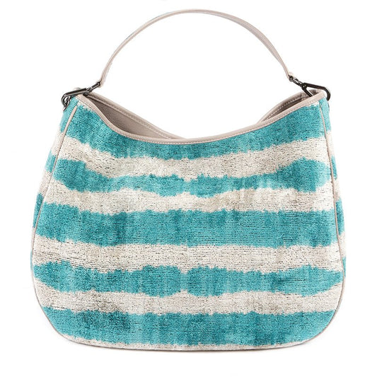 Garuda Sustainable Velvet Ikat Shoulder Bag - Turquoise - SJW BAGS LONDON