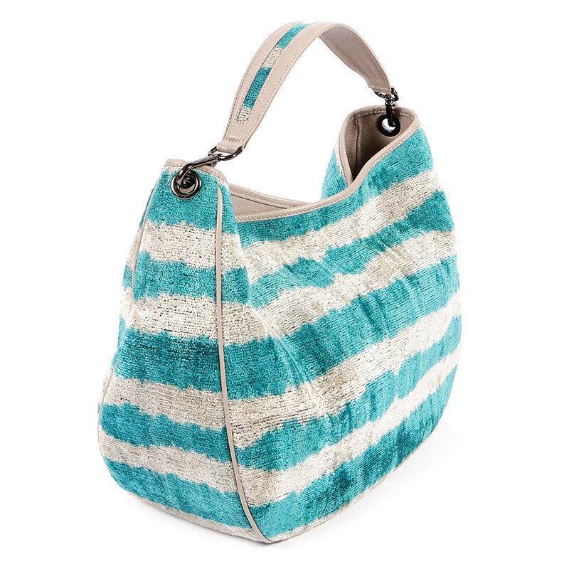 Garuda Sustainable Velvet Ikat Shoulder Bag - Turquoise - SJW BAGS LONDON