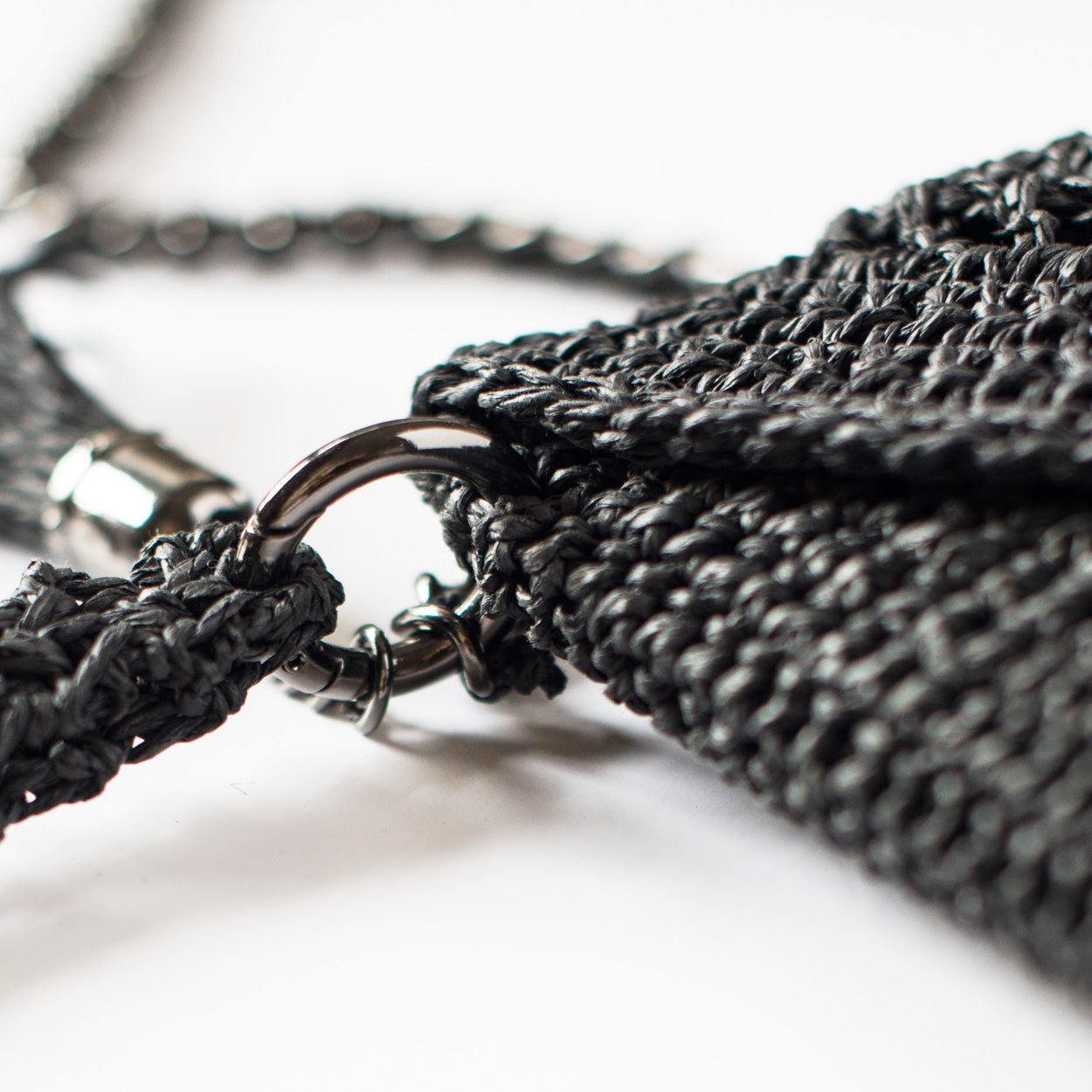 Grace Bag hand crocheted with sustainable paper yarn - Black - SJW BAGS LONDON