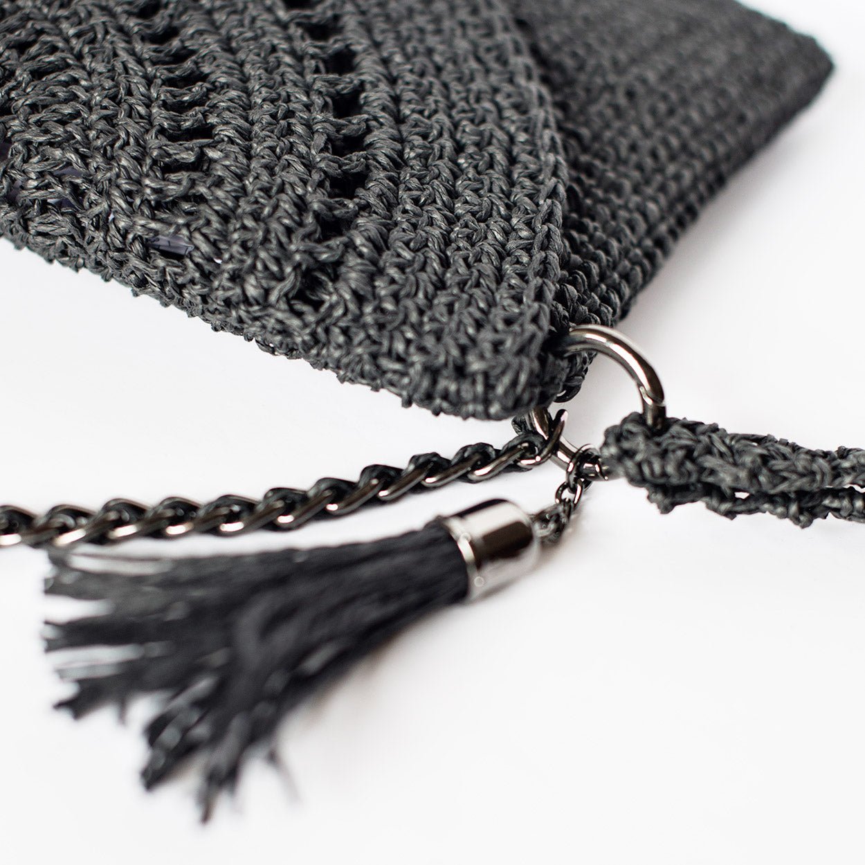 Grace Bag hand crocheted with sustainable paper yarn - Black - SJW BAGS LONDON