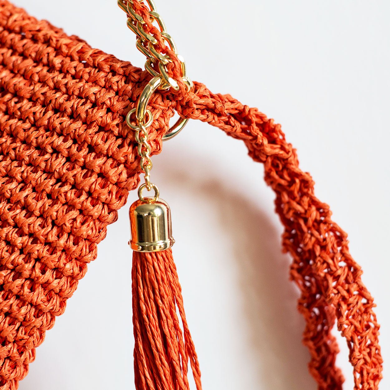 Grace Bag hand crocheted with sustainable paper yarn - Coral - SJW BAGS LONDON