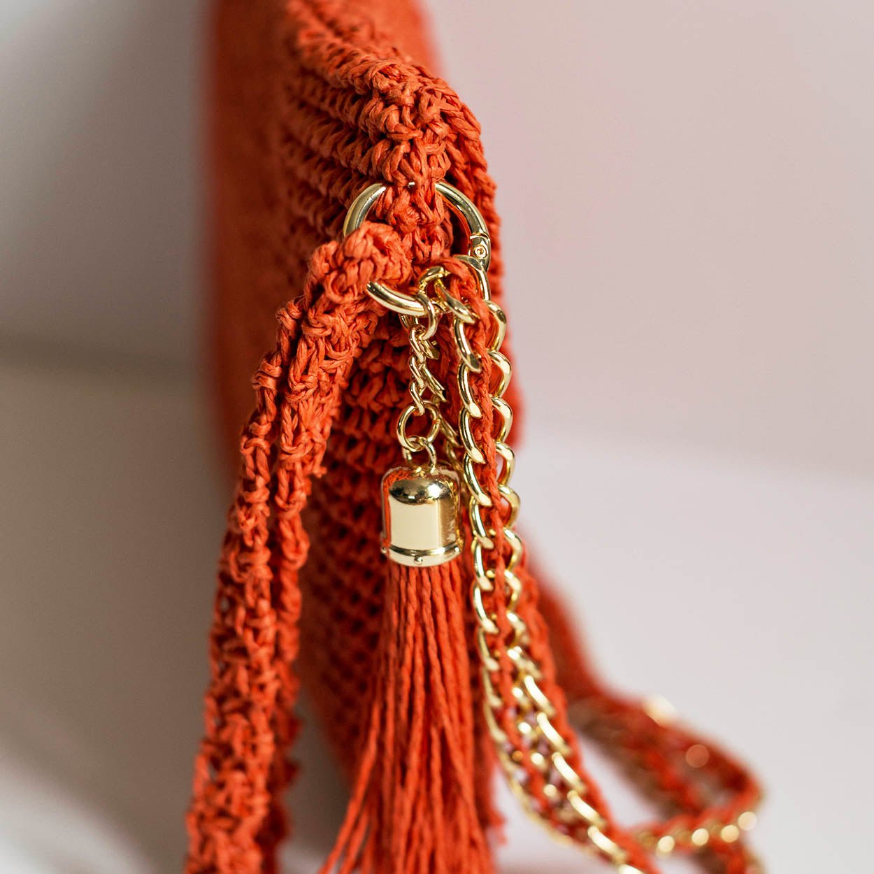 Grace Bag hand crocheted with sustainable paper yarn - Coral - SJW BAGS LONDON