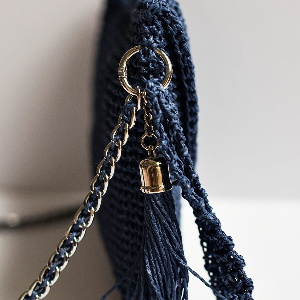 Grace Bag hand crocheted with sustainable paper yarn - Indigo - SJW BAGS LONDON