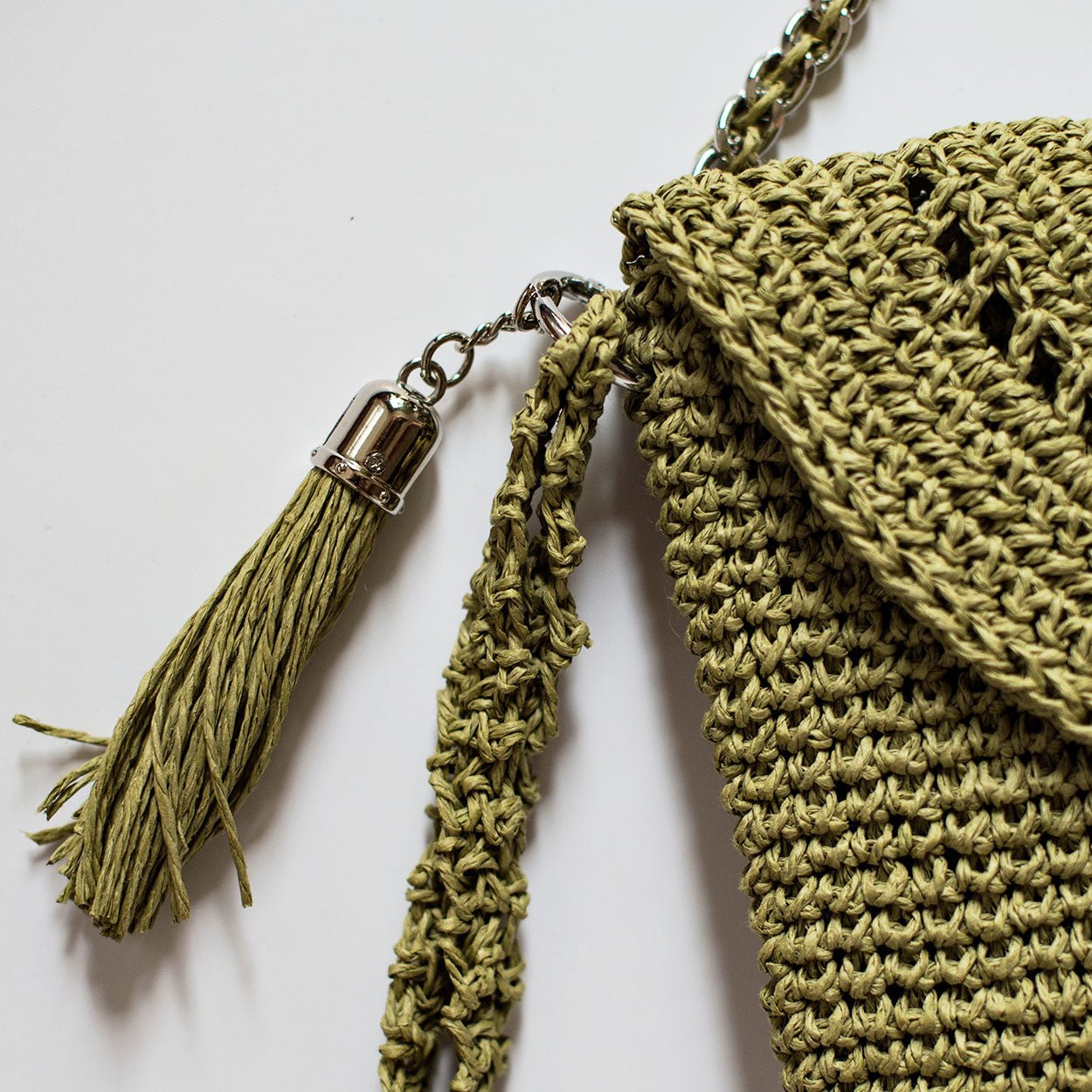 Grace Bag hand crocheted with sustainable paper yarn - Moss - SJW BAGS LONDON