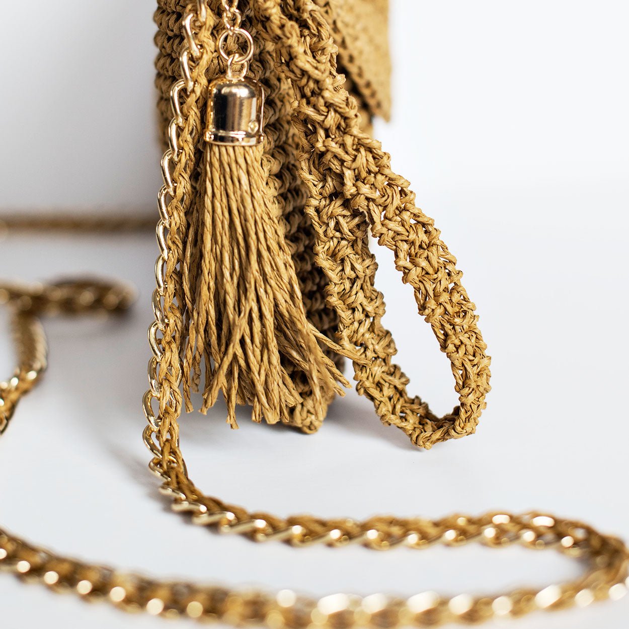 Grace Bag hand crocheted with sustainable paper yarn - Mustard - SJW BAGS LONDON