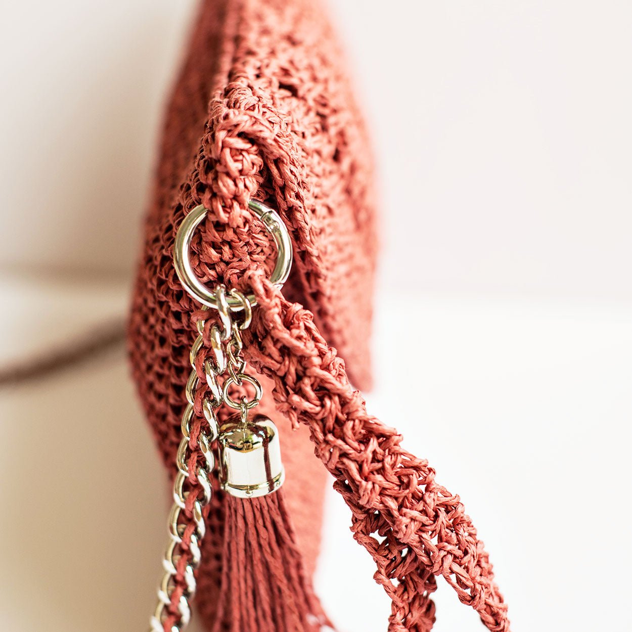 Grace Bag hand crocheted with sustainable paper yarn - Peach - SJW BAGS LONDON