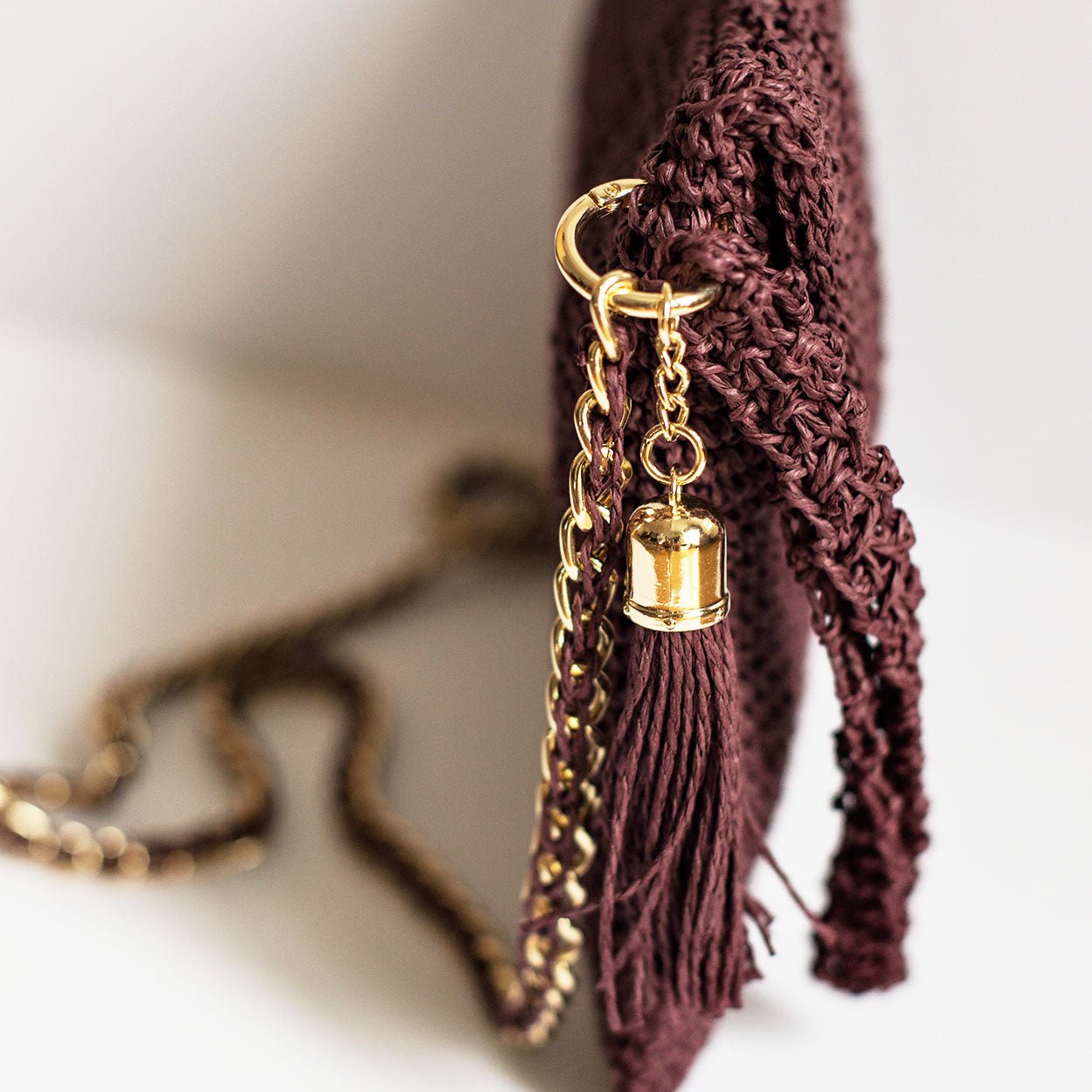 Grace Bag hand crocheted with sustainable paper yarn - Plum - SJW BAGS LONDON