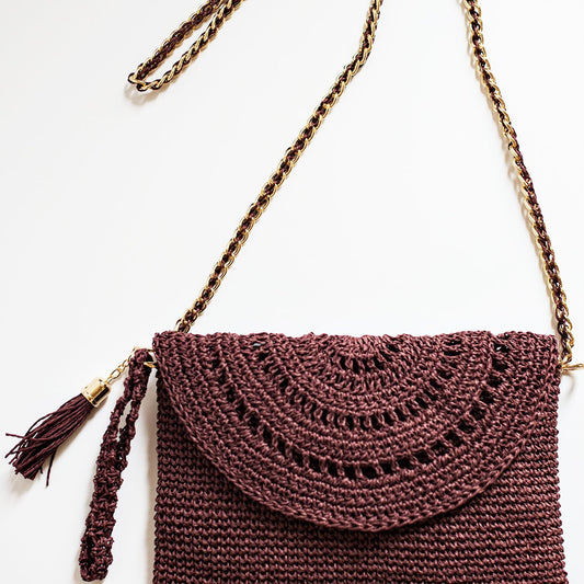 Grace Bag hand crocheted with sustainable paper yarn - Plum - SJW BAGS LONDON