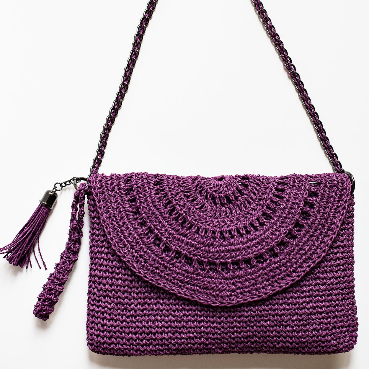 Grace Bag hand crocheted with sustainable paper yarn - Purple - SJW BAGS LONDON
