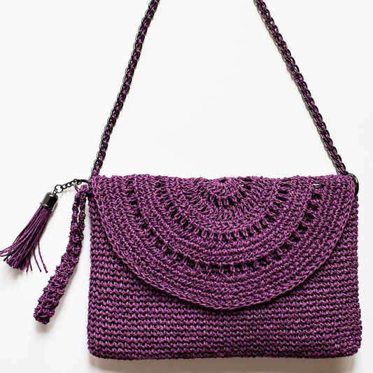 Grace Bag hand crocheted with sustainable paper yarn - Purple - SJW BAGS LONDON