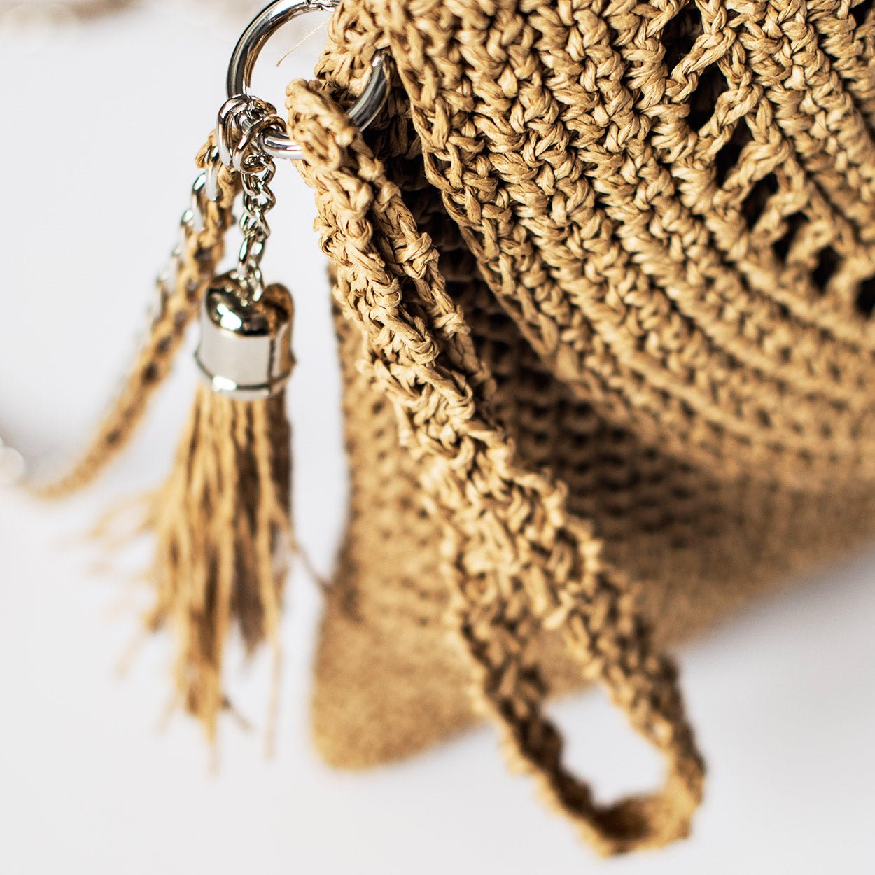 Grace Bag hand crocheted with sustainable paper yarn - Sand - SJW BAGS LONDON