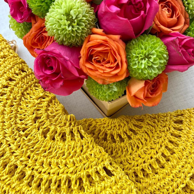 Grace Bag hand crocheted with sustainable paper yarn - Yellow - SJW BAGS LONDON