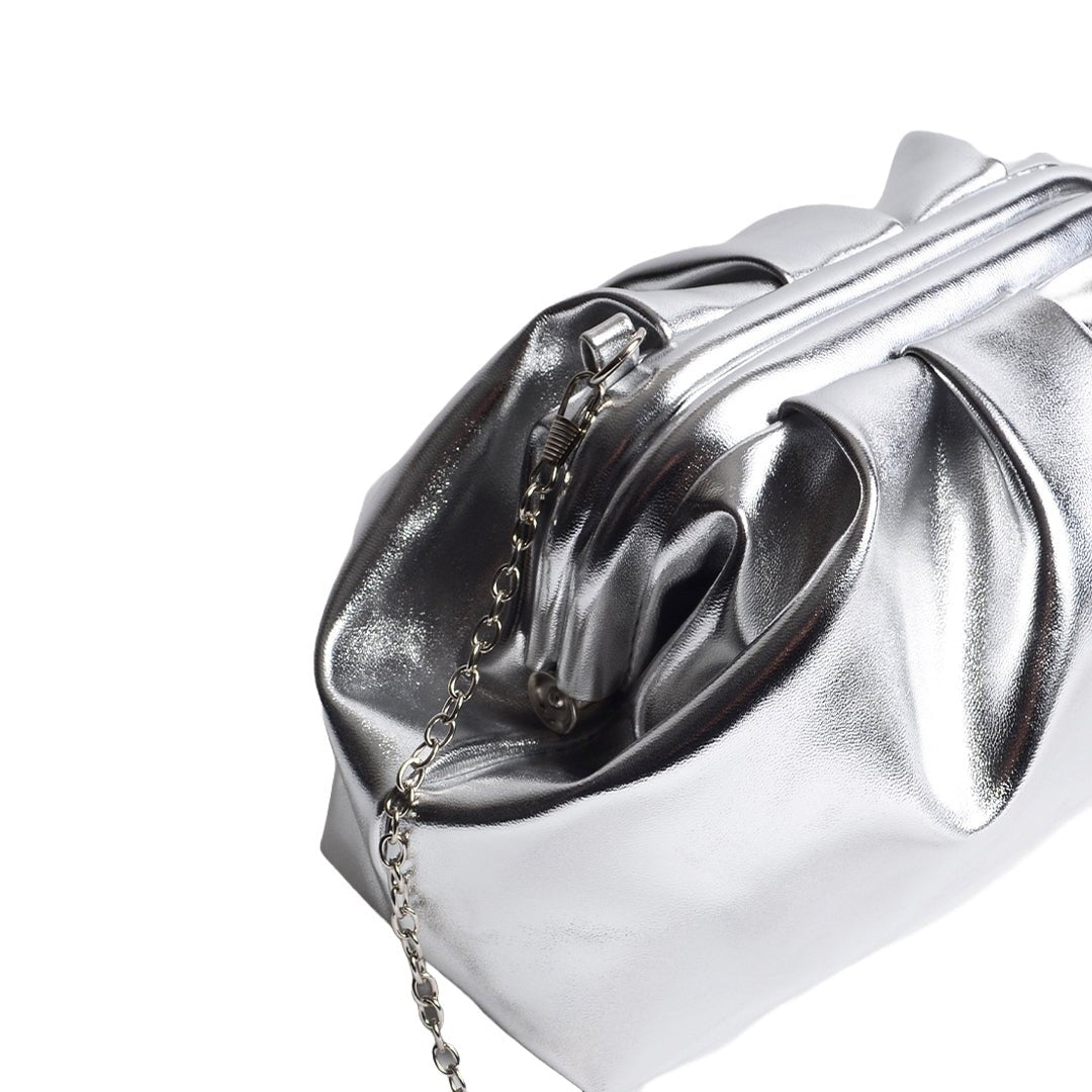 Greville Metallic Clutch Bags - Silver - SJW BAGS LONDON