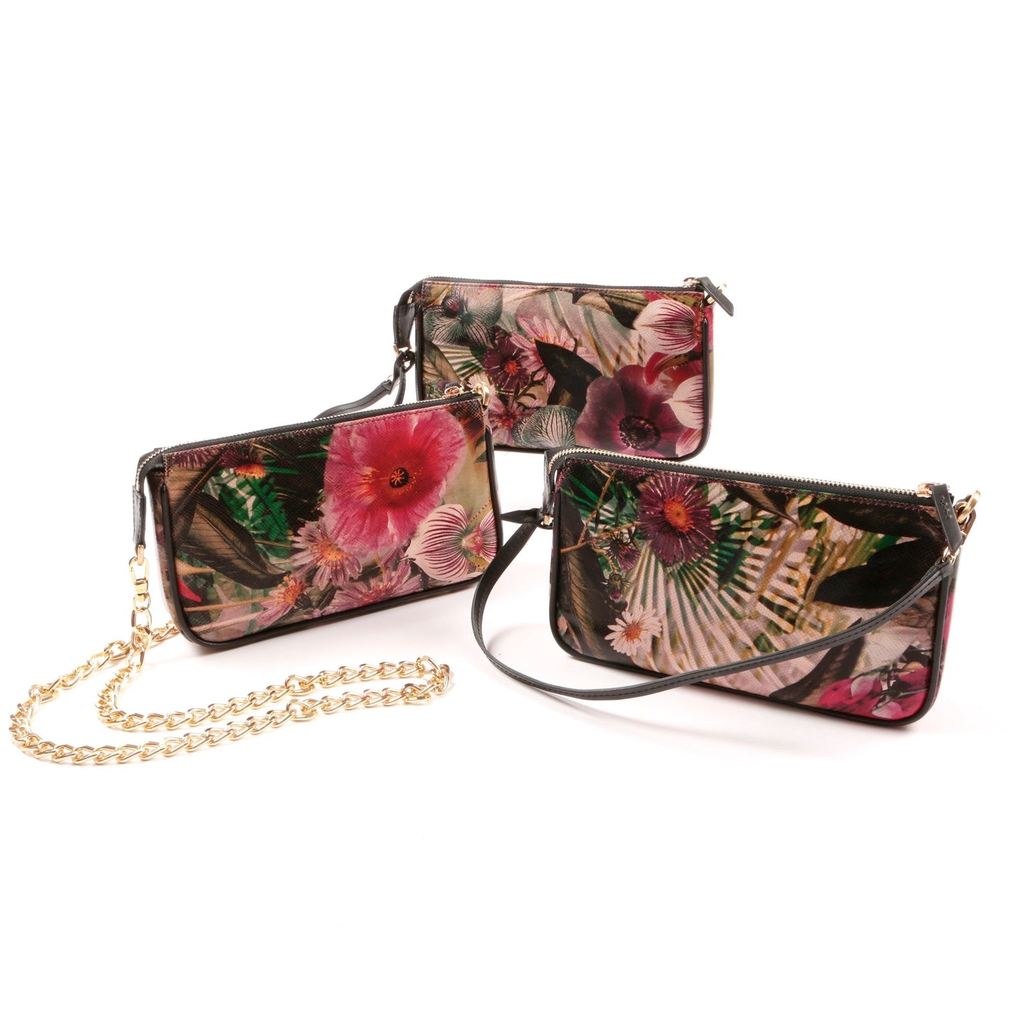 Kenwood Leather Floral Print Mini Versatile Shoulder Bag - Black - SJW BAGS LONDON