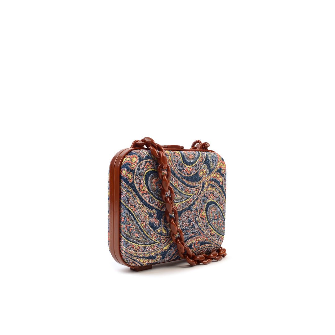 Lilibet Box Clutch - Navy Paisley - SJW BAGS LONDON