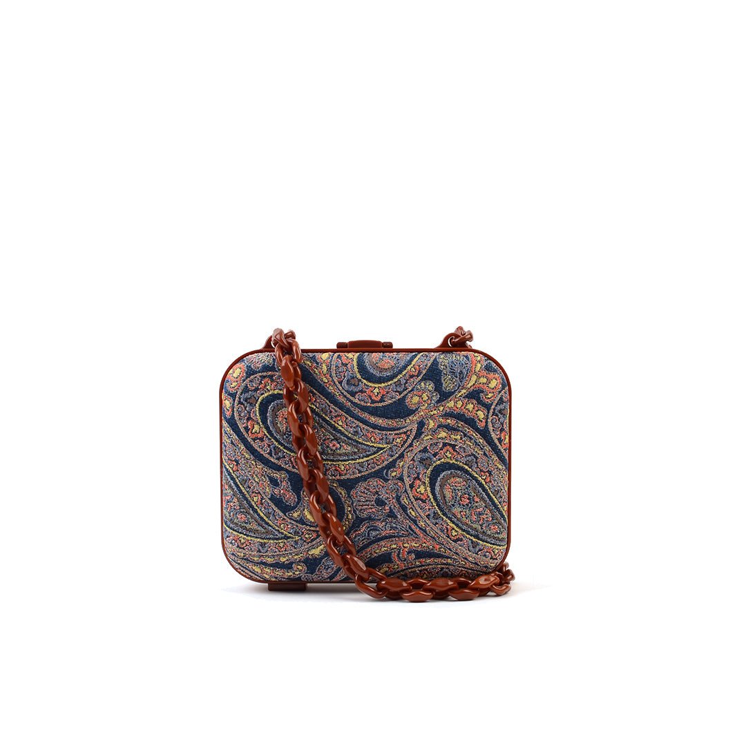 Lilibet Box Clutch - Navy Paisley - SJW BAGS LONDON