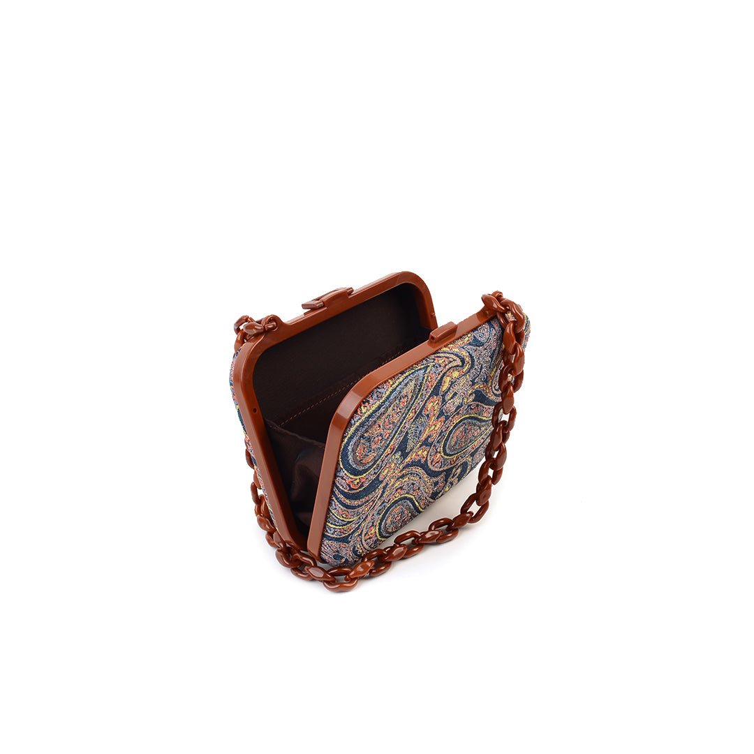 Lilibet Box Clutch - Navy Paisley - SJW BAGS LONDON
