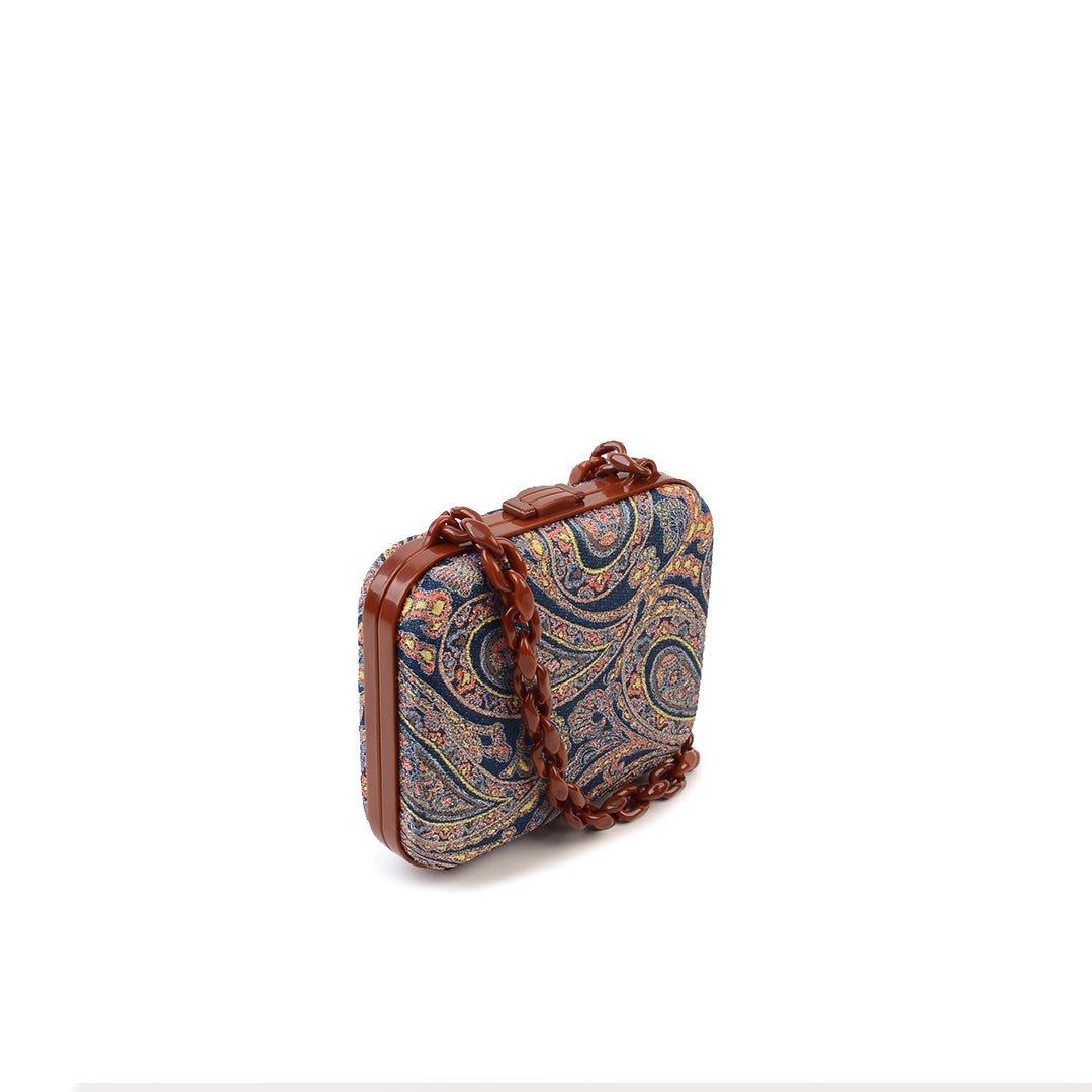 Lilibet Box Clutch - Navy Paisley - SJW BAGS LONDON