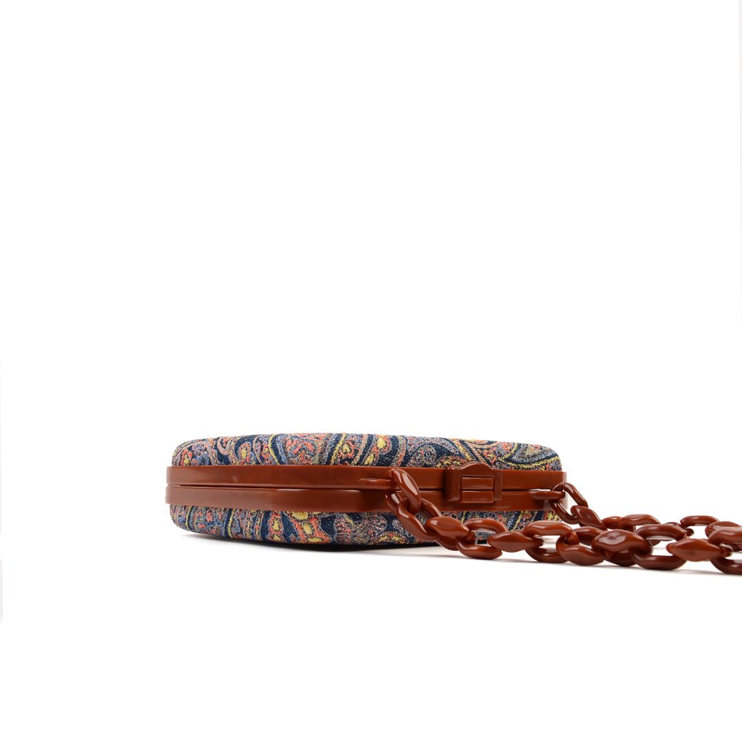 Lilibet Box Clutch - Navy Paisley - SJW BAGS LONDON