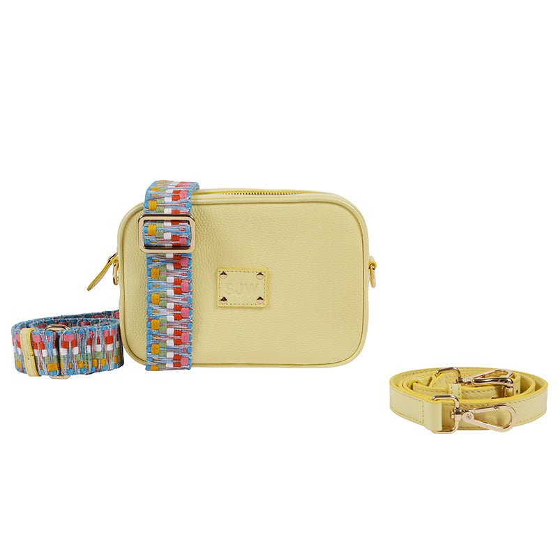 Little Venice Leather Bag with two interchangeable straps - Light Yellow - SJW BAGS LONDON