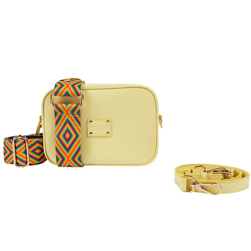 Little Venice Leather Bag with two interchangeable straps - Light Yellow - SJW BAGS LONDON