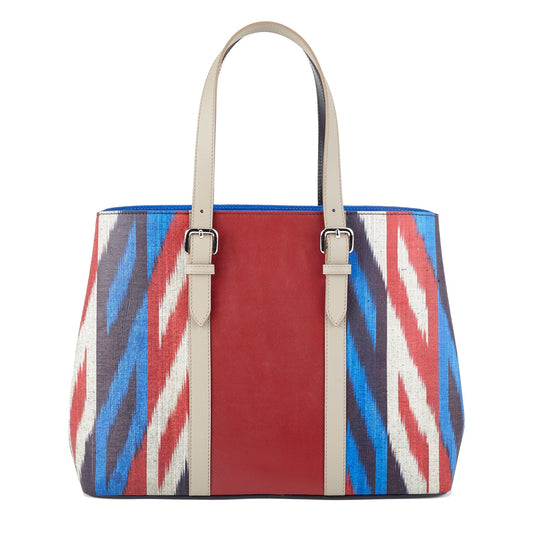 Lord's Sustainable Ikat Tote Bag with Leather Shoulder Straps - SJW BAGS LONDON