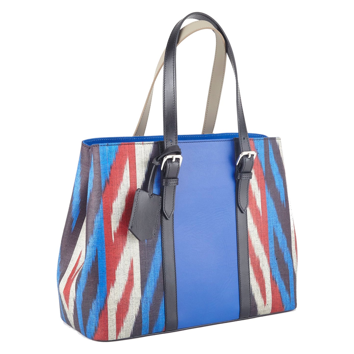 Lord's Sustainable Ikat Tote Bag with Leather Shoulder Straps - SJW BAGS LONDON
